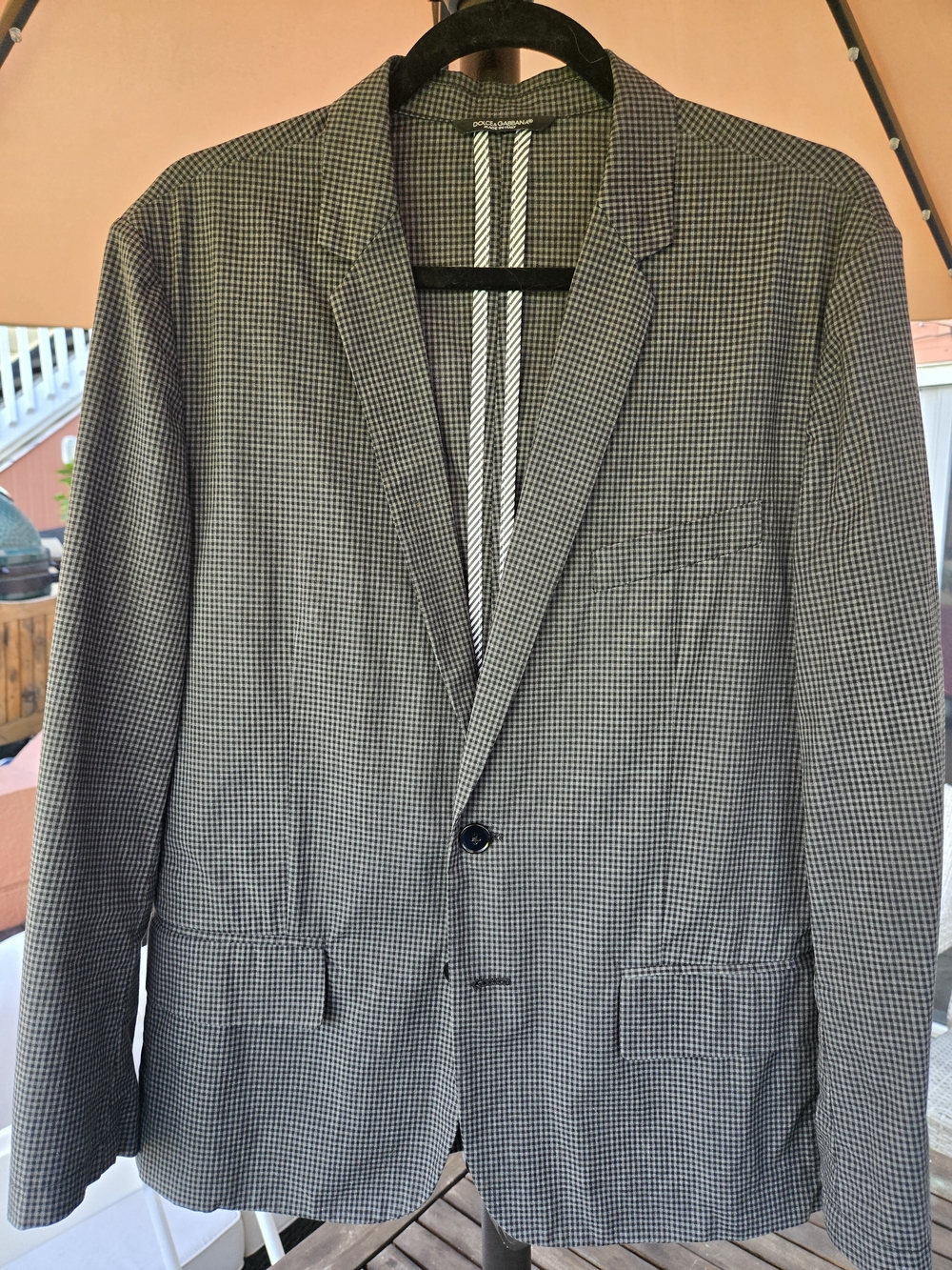 Dolce & Gabbana Mens Micro Check Blazer Jacket Grey Black IT 48 US 38